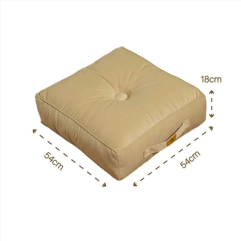 Lot de 2 Poufs Velours XL 54x54 Crème - Épais 18cm (Grand Confort)