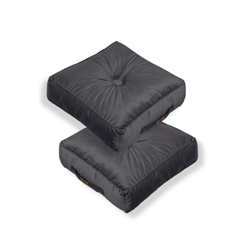 Lot de 2 Poufs Velours XL 54x54 Gris Foncé - Épais 18cm (Grand Confort)
