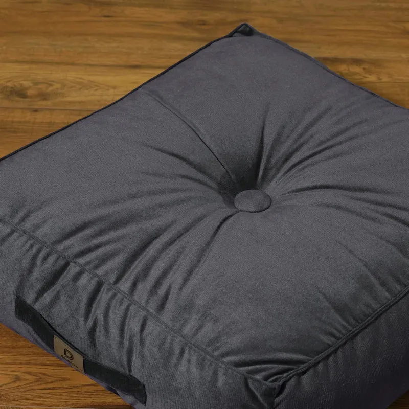 Lot de 2 Poufs Velours XL 54x54 Gris Foncé - Épais 18cm (Grand Confort)