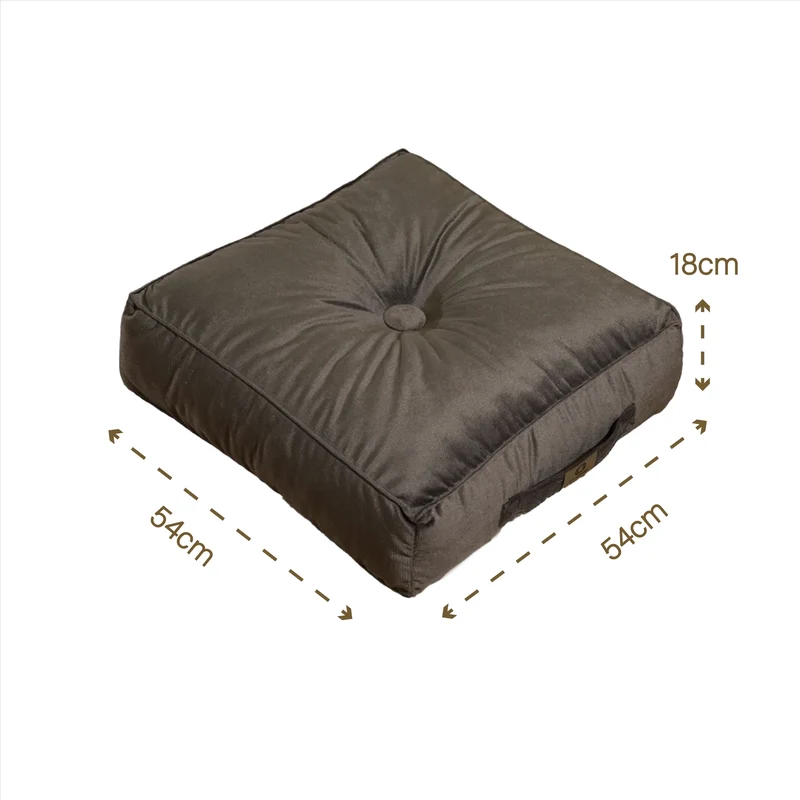 Lot de 2 Poufs Velours XL 54x54 Gris Foncé - Épais 18cm (Grand Confort)