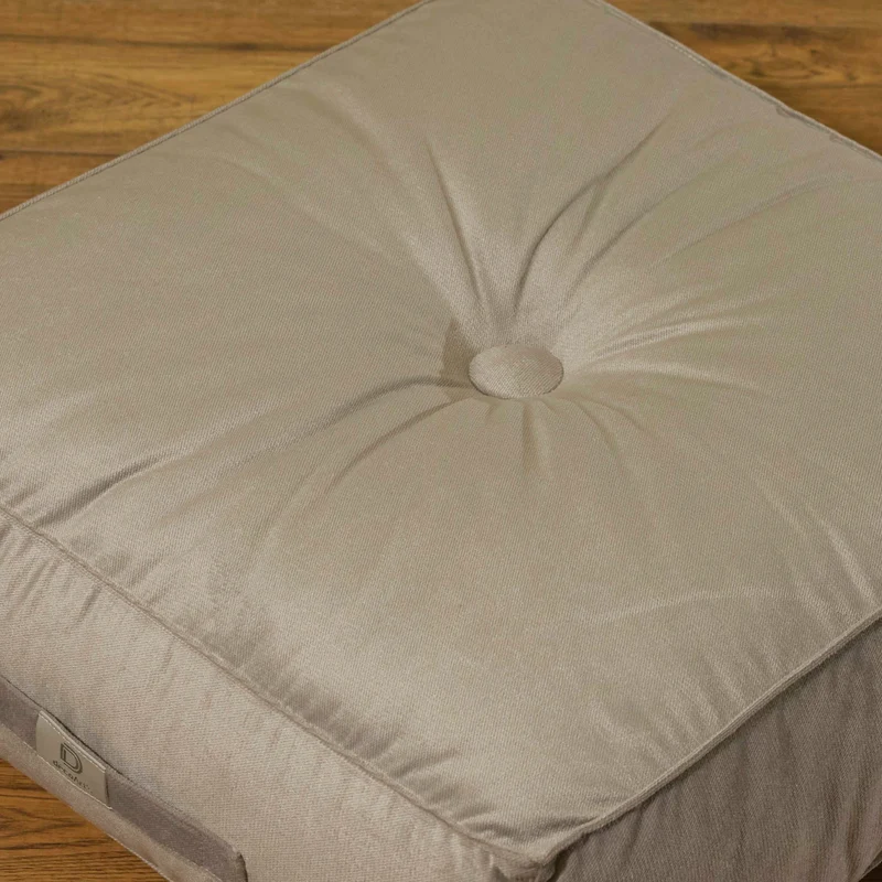 Lot de 2 Poufs Velours XL 54x54 Gris Clair - Épais 18cm (Grand Confort)