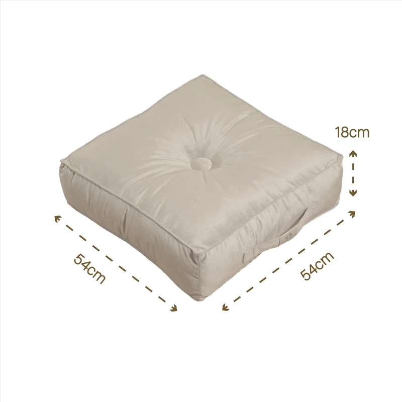 Lot de 2 Poufs Velours XL 54x54 Gris Clair - Épais 18cm (Grand Confort)