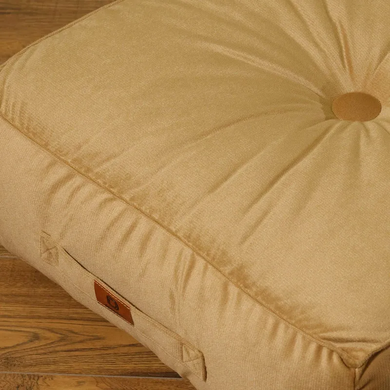 Lot de 2 Poufs Velours XL 54x54 Beige - Épais 18cm (Grand Confort)