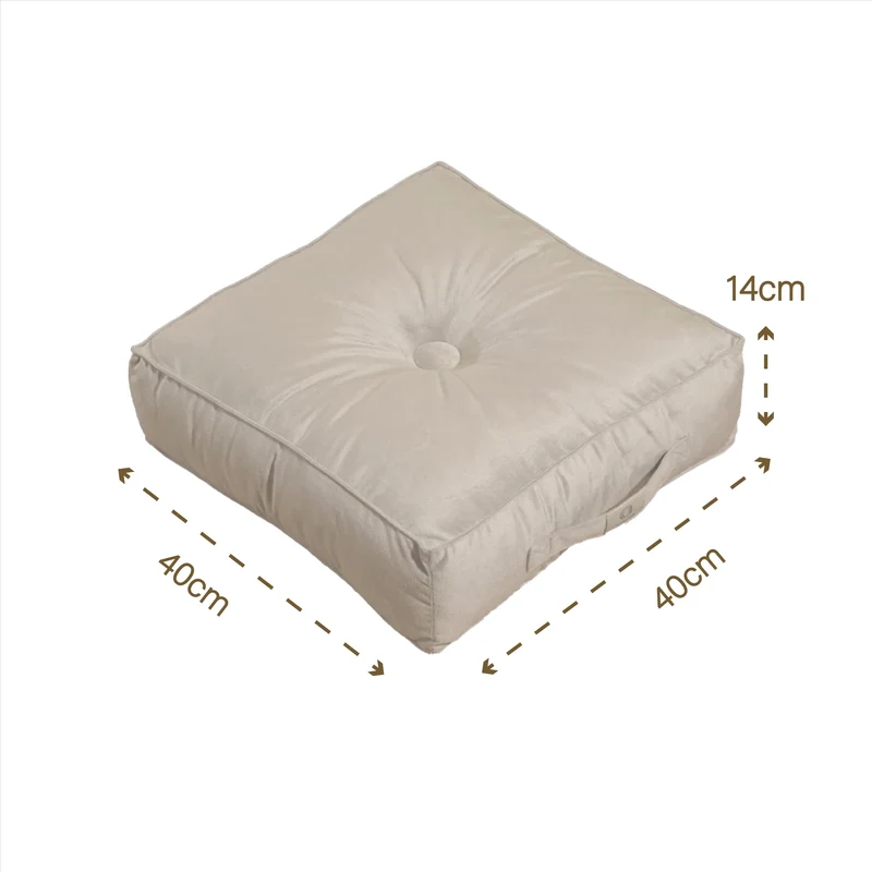 Lot de 2 Poufs Velours 40x40 Gris Clair - Épais 14cm (Coussin de Sol Intérieur)