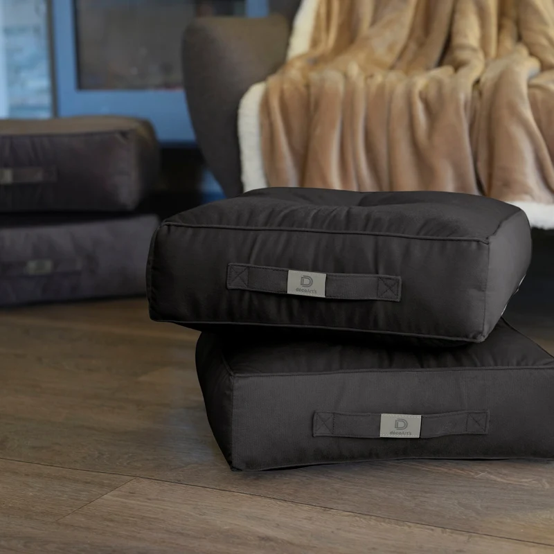 Lot de 2 Poufs Velours 40x40 Gris Foncé - Épais 14cm (Coussin de Sol Intérieur)