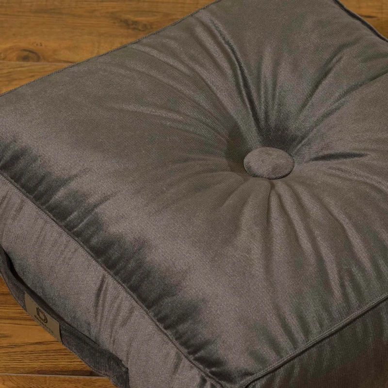 Lot de 2 Poufs Velours 40x40 Gris Foncé - Épais 14cm (Coussin de Sol Intérieur)