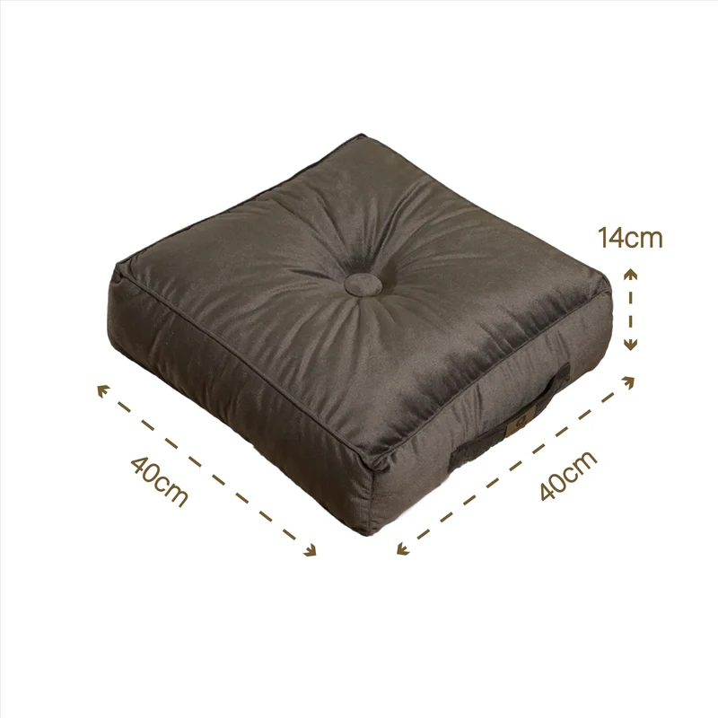 Lot de 2 Poufs Velours 40x40 Gris Foncé - Épais 14cm (Coussin de Sol Intérieur)