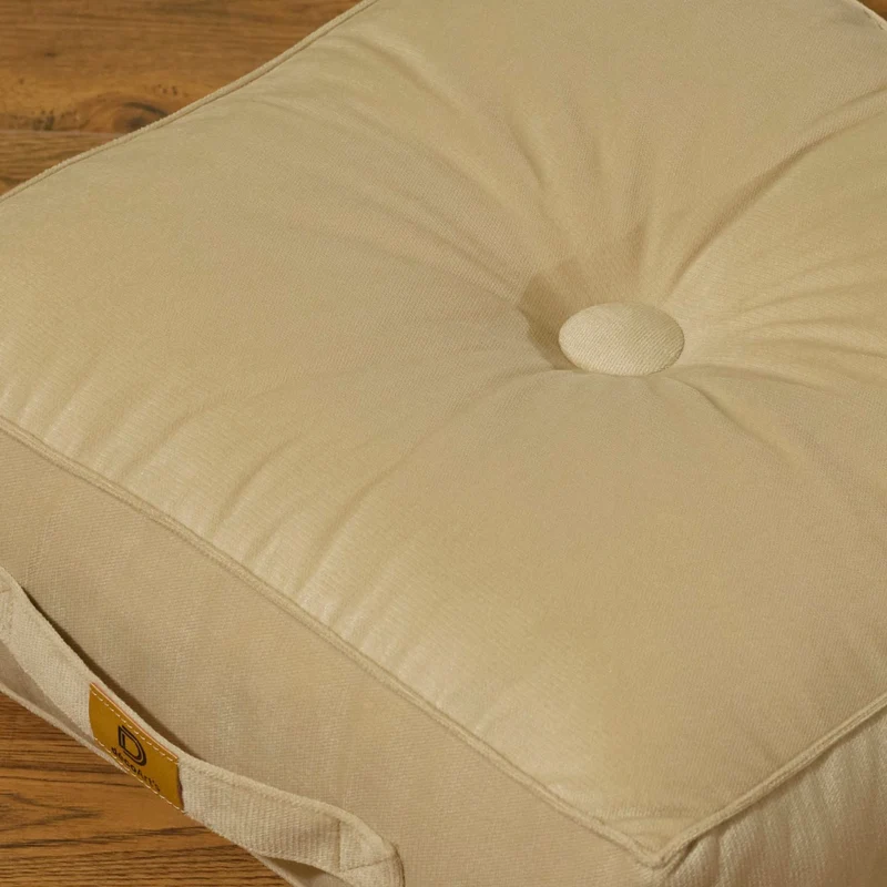 Lot de 2 Poufs Velours 40x40 Crème - Épais 14cm (Coussin de Sol Intérieur)