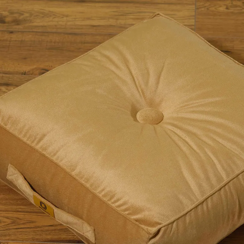 Lot de 2 Poufs Velours 40x40 Beige - Épais 14cm (Coussin de Sol Intérieur)