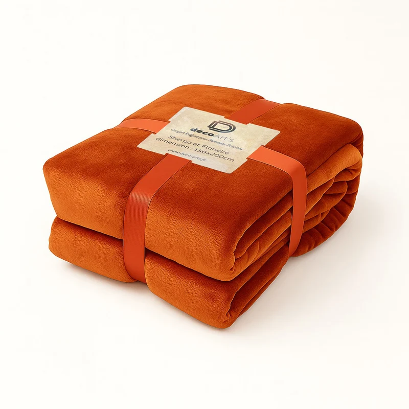 Plaid Sherpa Flanelle 150x200 Terracotta - Double Face Épais 480g/m² (Spécial Canapé)