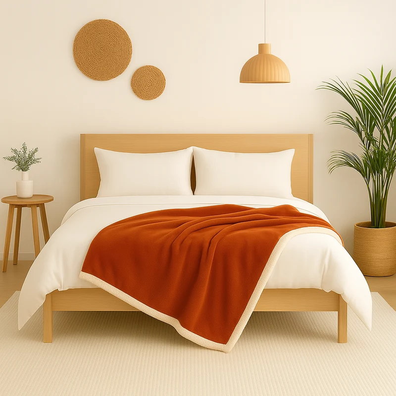 Plaid Sherpa Flanelle 150x200 Terracotta - Double Face Épais 480g/m² (Spécial Canapé)