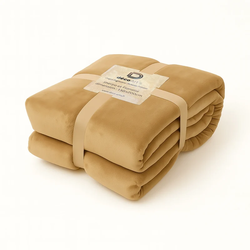 Plaid Sherpa Flanelle 150x200 Beige - Double Face Épais 480g/m² (Spécial Canapé)