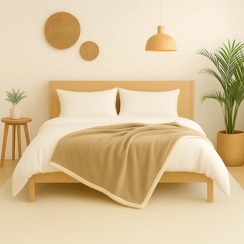 Plaid Sherpa Flanelle 150x200 Beige - Double Face Épais 480g/m² (Spécial Canapé)