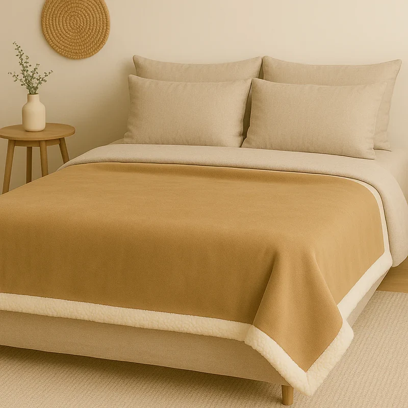 Plaid Sherpa Flanelle 150x200 Beige - Double Face Épais 480g/m² (Spécial Canapé)