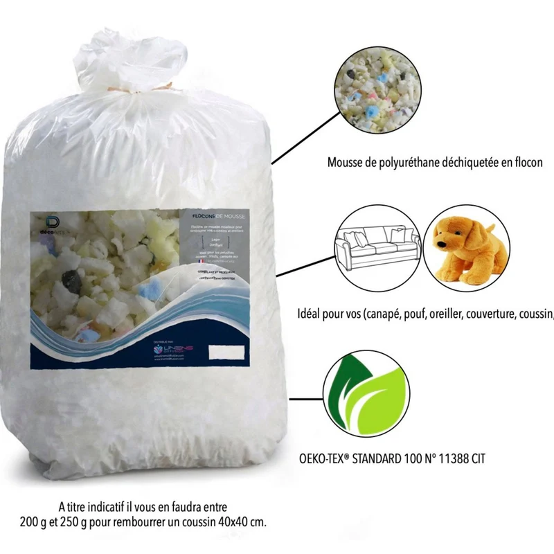 Sac 1kg Flocons de Mousse Recyclée - Garnissage 50L (Coussins & Assises)