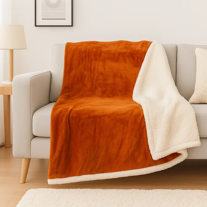 Plaid Sherpa Flanelle XXL 200x240 Terracotta - Couvre-Lit Épais 480g/m² (Taille Couple)