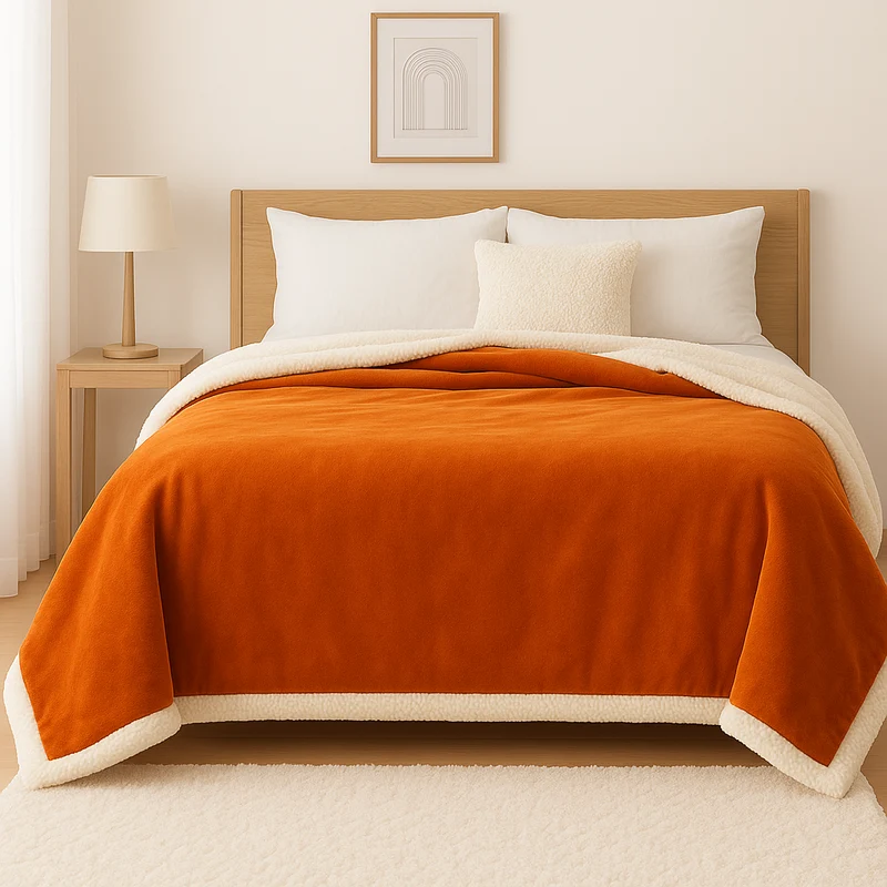Plaid Sherpa Flanelle XXL 200x240 Terracotta - Couvre-Lit Épais 480g/m² (Taille Couple)