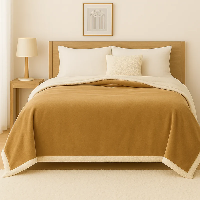 Plaid Sherpa Flanelle XXL 200x240 Beige - Couvre-Lit Épais 480g/m² (Taille Couple)