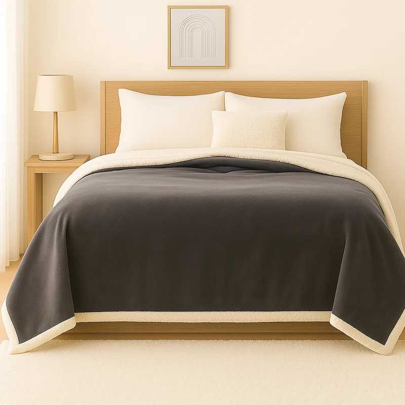 Plaid Sherpa Flanelle XXL 200x240 Gris Anthracite - Couvre-Lit Épais 480g/m² (Taille Couple)