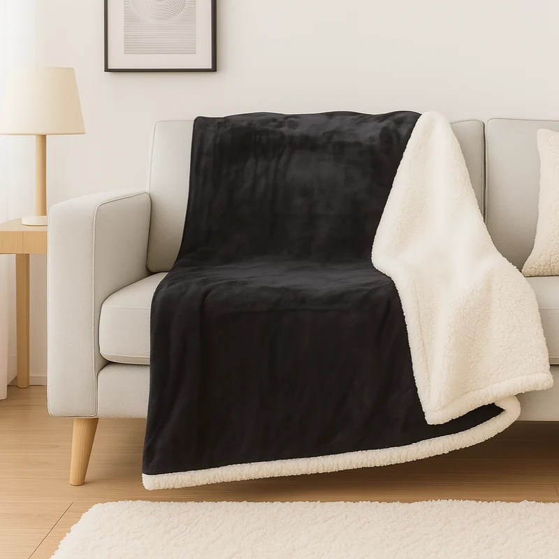 Plaid Sherpa Flanelle XXL 200x240 Gris Anthracite - Couvre-Lit Épais 480g/m² (Taille Couple)