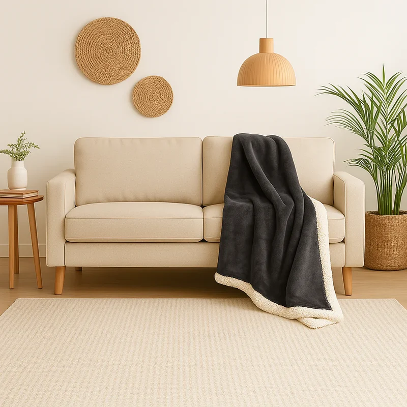 Plaid Sherpa Flanelle 150x200 Gris Anthracite - Double Face Épais 480g/m² (Spécial Canapé)