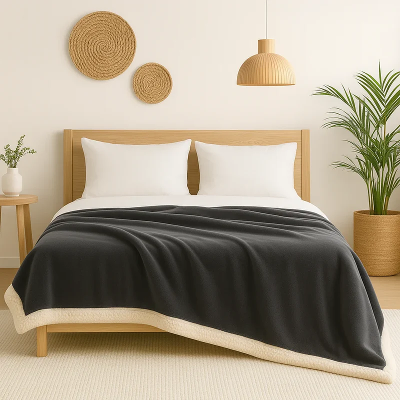 Plaid Sherpa Flanelle 150x200 Gris Anthracite - Double Face Épais 480g/m² (Spécial Canapé)