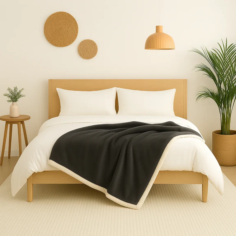 Plaid Sherpa Flanelle 150x200 Gris Anthracite - Double Face Épais 480g/m² (Spécial Canapé)