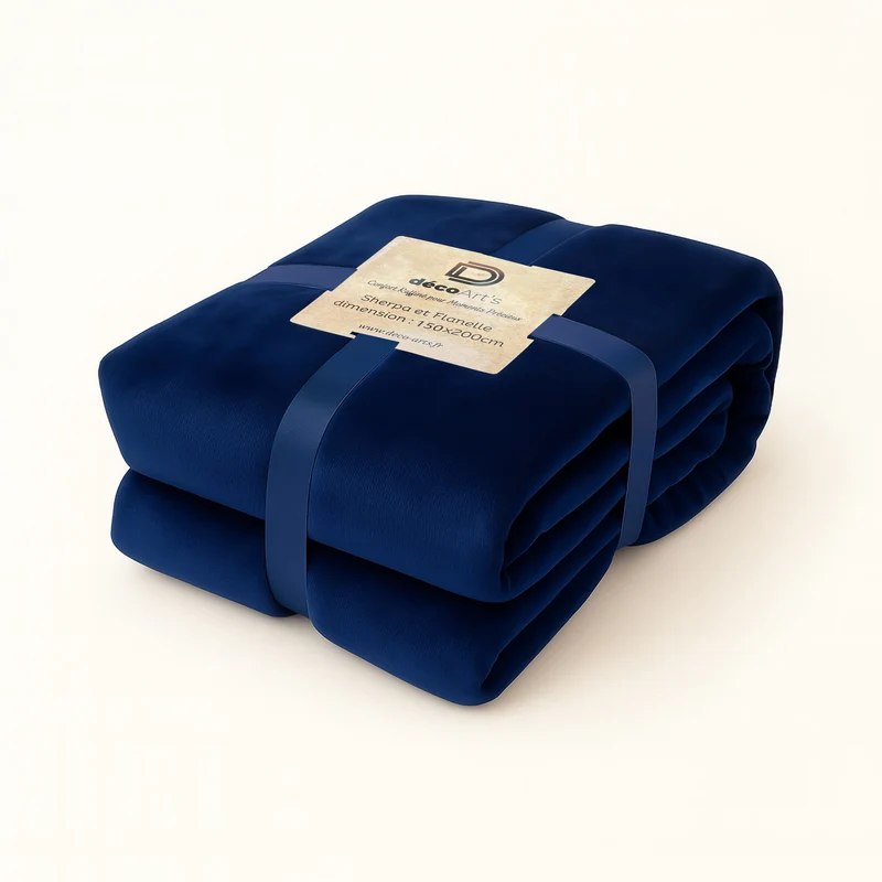 Plaid Sherpa Flanelle 150x200 Bleu Marine - Double Face Épais 480g/m² (Spécial Canapé)