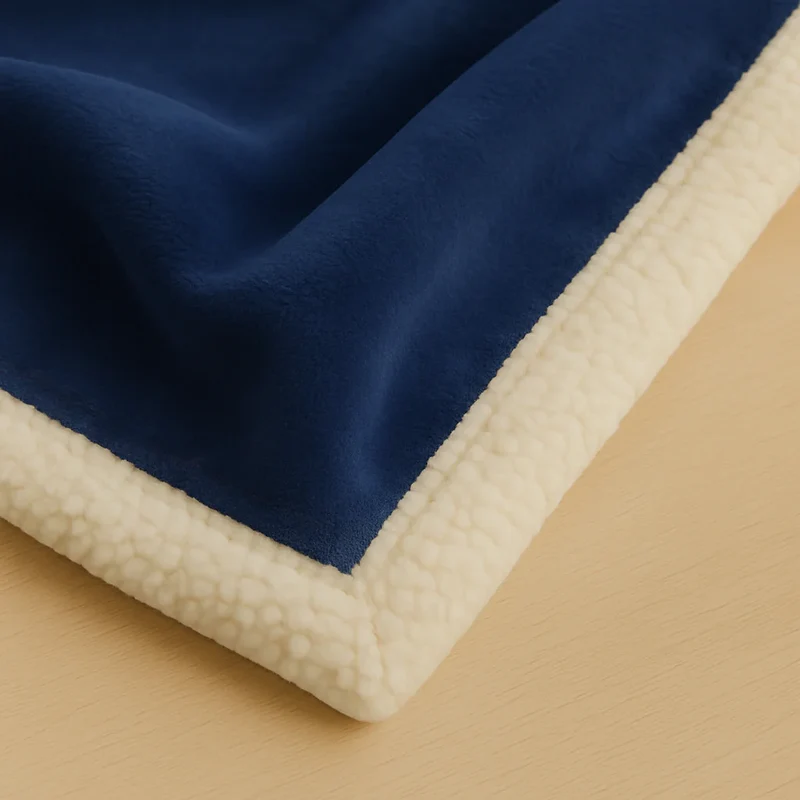 Plaid Sherpa Flanelle 150x200 Bleu Marine - Double Face Épais 480g/m² (Spécial Canapé)