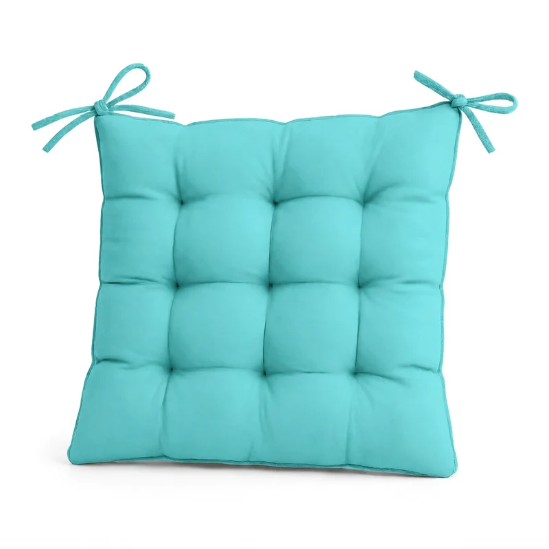 Lot de 4 Galettes de Chaise 40x40 Bleu Caraïbes - Intérieur & Extérieur (Déperlant avec Attaches)