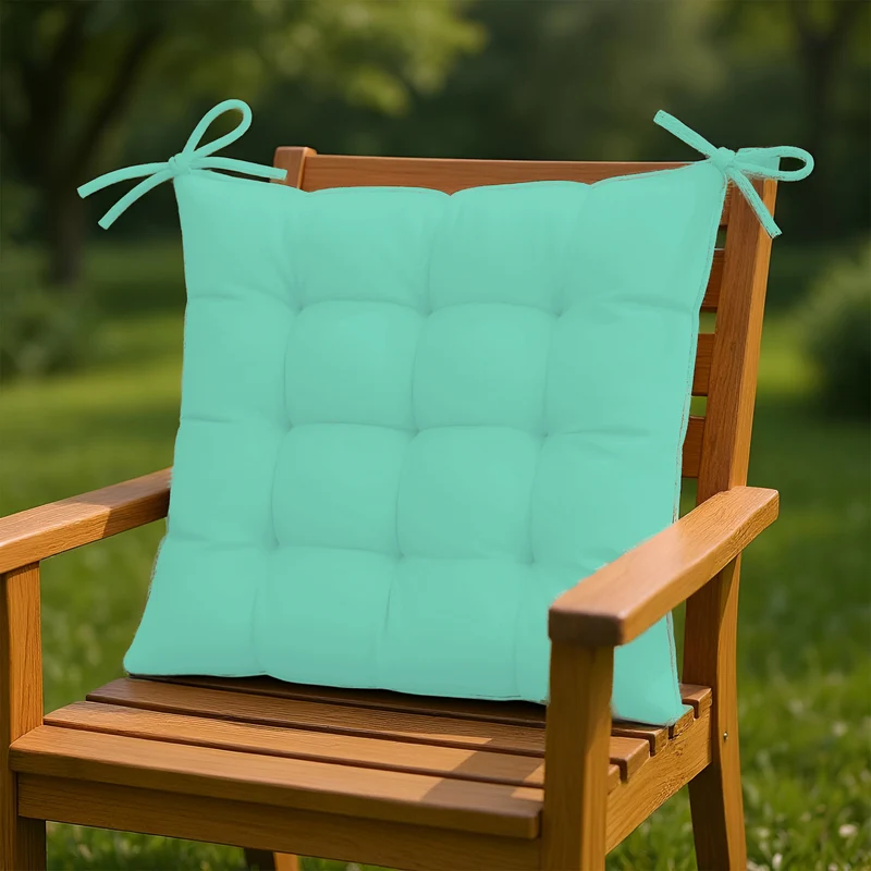 Lot de 4 Galettes de Chaise 40x40 Vert Mint - Intérieur & Extérieur (Déperlant avec Attaches)