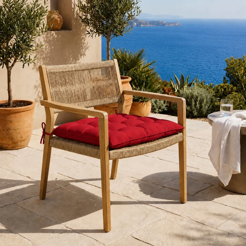 Lot de 4 Galettes de Chaise 40x40 Rouge Piment - Intérieur & Extérieur (Déperlant avec Attaches)