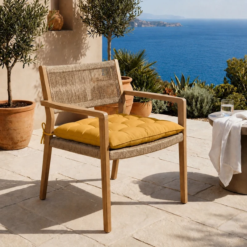 Lot de 4 Galettes de Chaise 40x40 Jaune Miel - Intérieur & Extérieur (Déperlant avec Attaches)