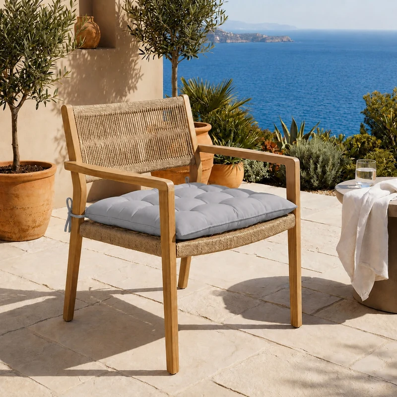 Lot de 4 Galettes de Chaise 40x40 Gris Clair - Intérieur & Extérieur (Déperlant avec Attaches)