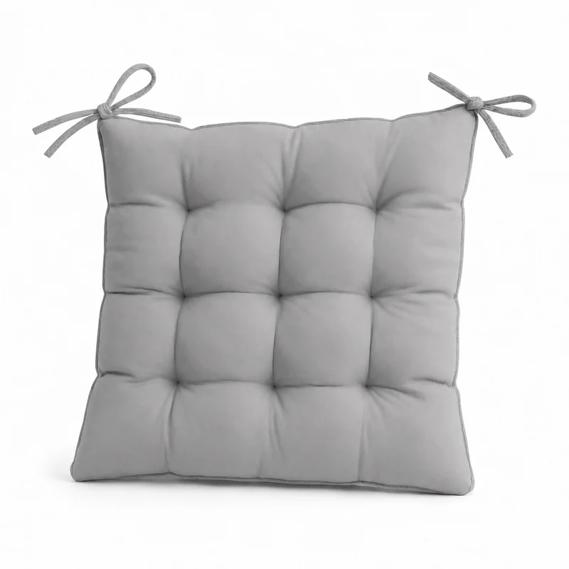 Lot de 4 Galettes de Chaise 40x40 Gris Clair - Intérieur & Extérieur (Déperlant avec Attaches)