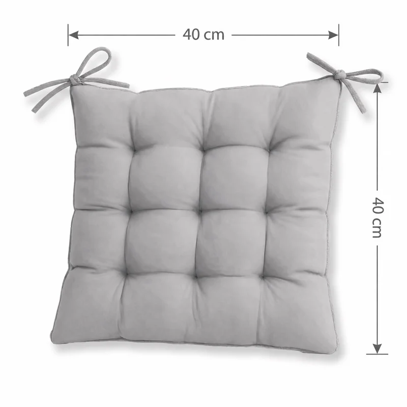 Lot de 4 Galettes de Chaise 40x40 Gris Clair - Intérieur & Extérieur (Déperlant avec Attaches)