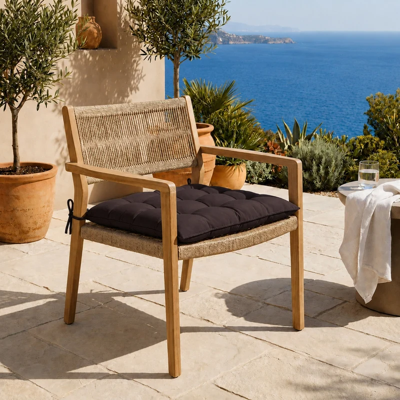 Lot de 4 Galettes de Chaise 40x40 Gris Carbone - Intérieur & Extérieur (Déperlant avec Attaches)