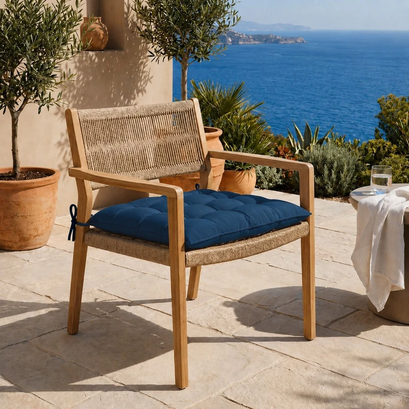 Lot de 4 Galettes de Chaise 40x40 Bleu Pétrole - Intérieur & Extérieur (Déperlant avec Attaches)