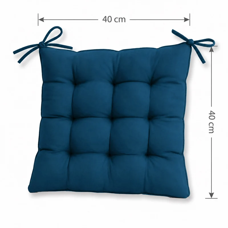 Lot de 4 Galettes de Chaise 40x40 Bleu Pétrole - Intérieur & Extérieur (Déperlant avec Attaches)