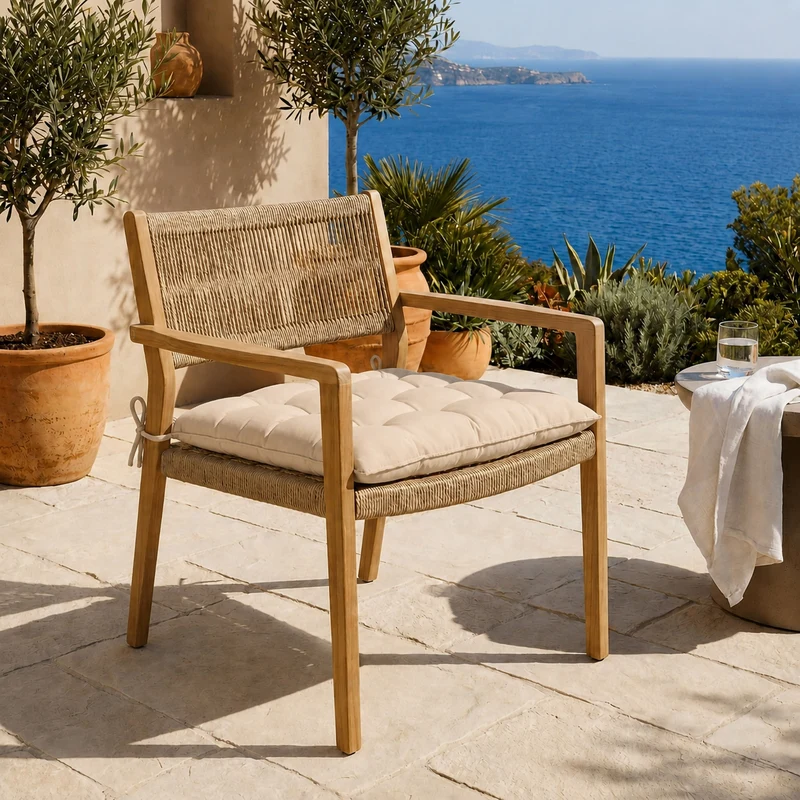 Lot de 4 Galettes de Chaise 40x40 Beige - Intérieur & Extérieur (Déperlant avec Attaches)
