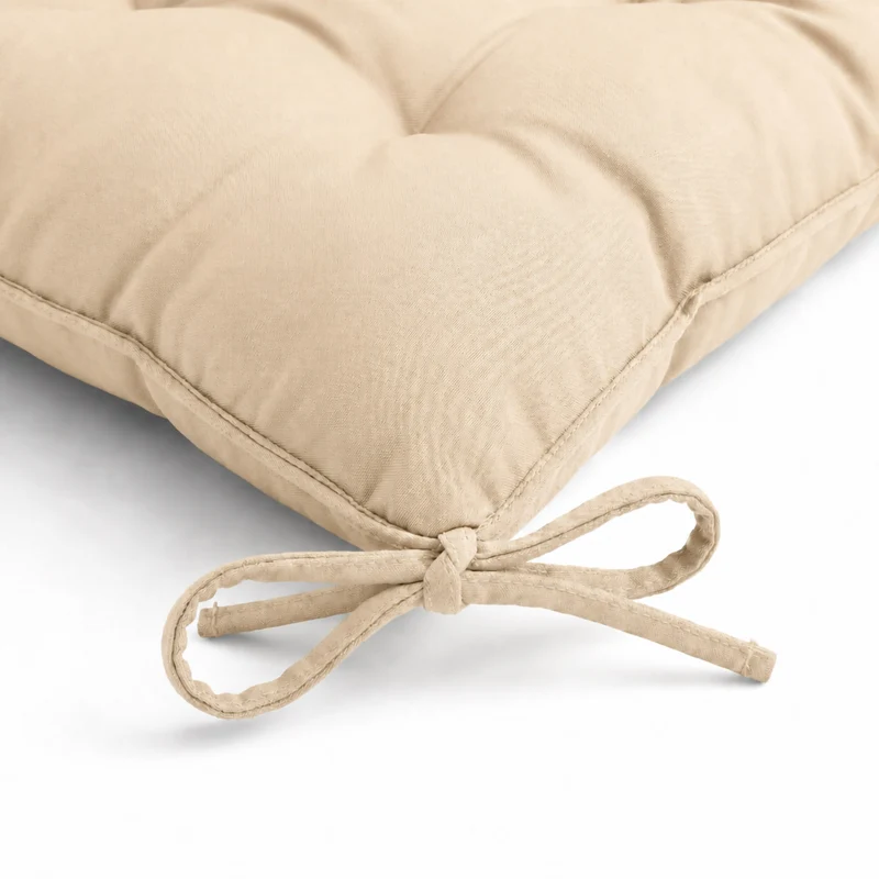 Lot de 4 Galettes de Chaise 40x40 Beige - Intérieur & Extérieur (Déperlant avec Attaches)