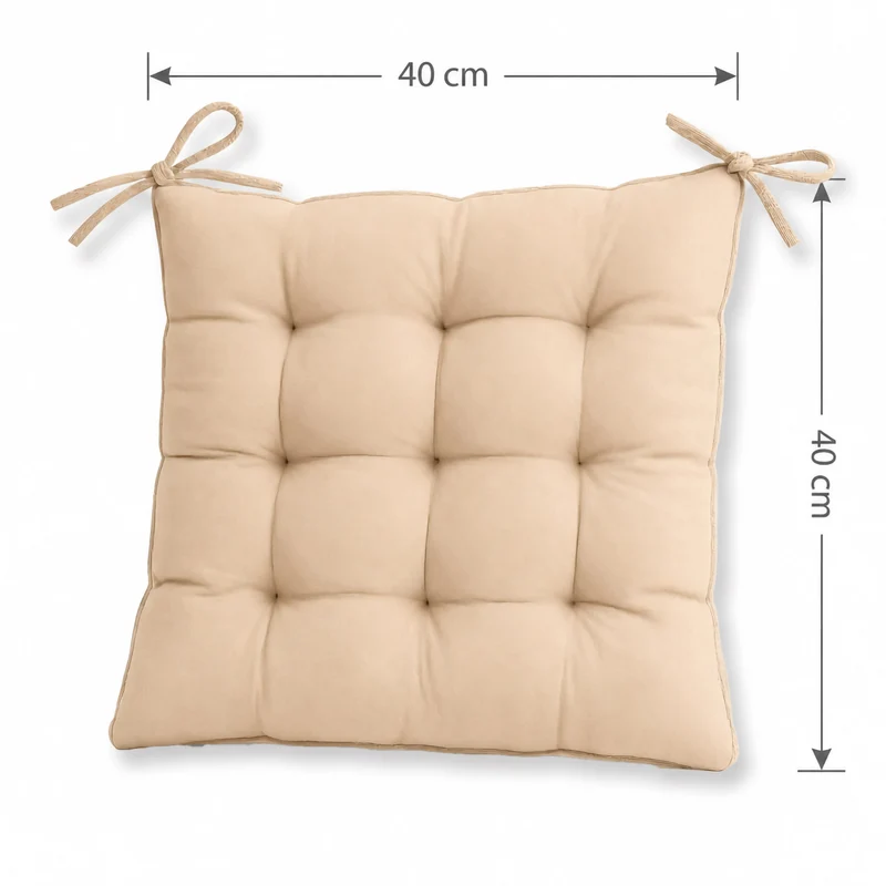 Lot de 4 Galettes de Chaise 40x40 Beige - Intérieur & Extérieur (Déperlant avec Attaches)