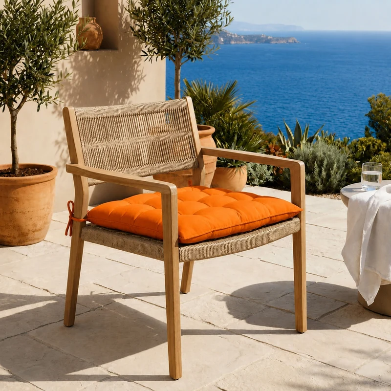 Lot de 4 Galettes de Chaise 40x40 Orange - Intérieur & Extérieur (Déperlant avec Attaches)