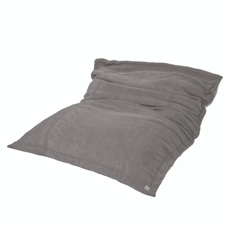Pouf Géant XXL 190x155 Gris Argent - Sherpa & Mousse (Canapé de Sol 2 Places)