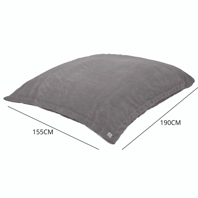 Pouf Géant XXL 190x155 Gris Argent - Sherpa & Mousse (Canapé de Sol 2 Places)