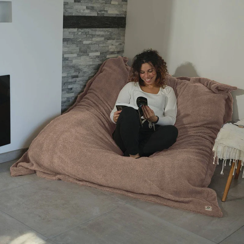 Pouf Géant XXL 190x155 Beige - Sherpa & Mousse (Canapé de Sol 2 Places)