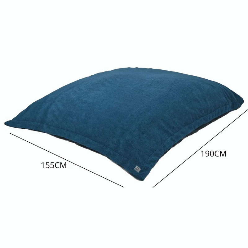 Pouf Géant XXL 190x155 Bleu Pétrole - Sherpa & Mousse (Canapé de Sol 2 Places)