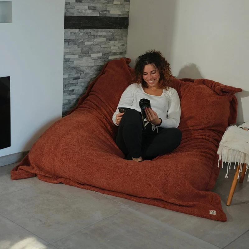 Pouf Géant XXL 190x155 Terracotta - Sherpa & Mousse (Canapé de Sol 2 Places)