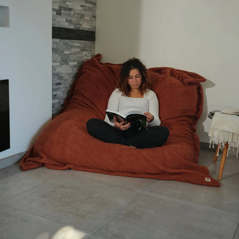 Pouf Géant XXL 190x155 Terracotta - Sherpa & Mousse (Canapé de Sol 2 Places)
