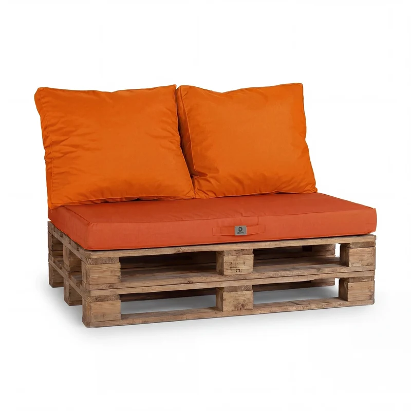 Kit Coussins Palette Déhoussable 120x80 Orange - Imperméable & Extérieur (1 Assise + 2 Dossiers)